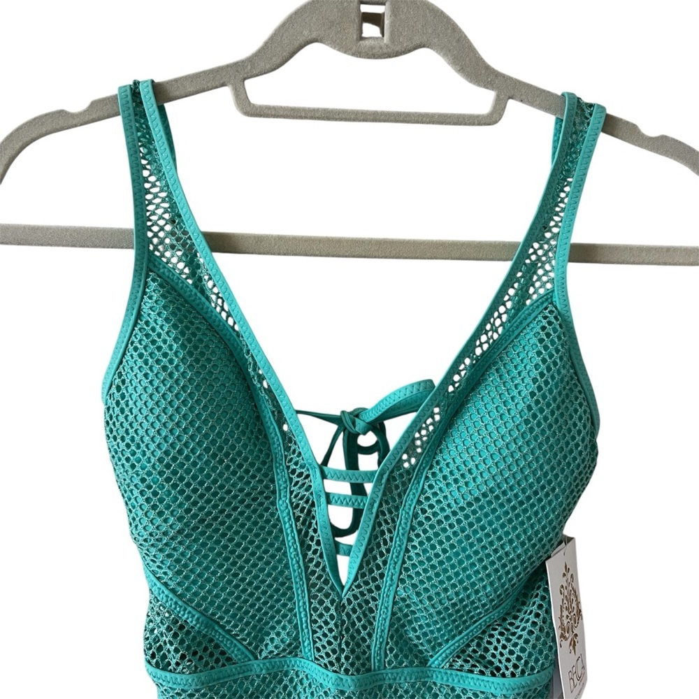 NWT Becca Network Metallic Mesh One Piece Swimsuit Bermuda Teal XS - Picture 7 of 15